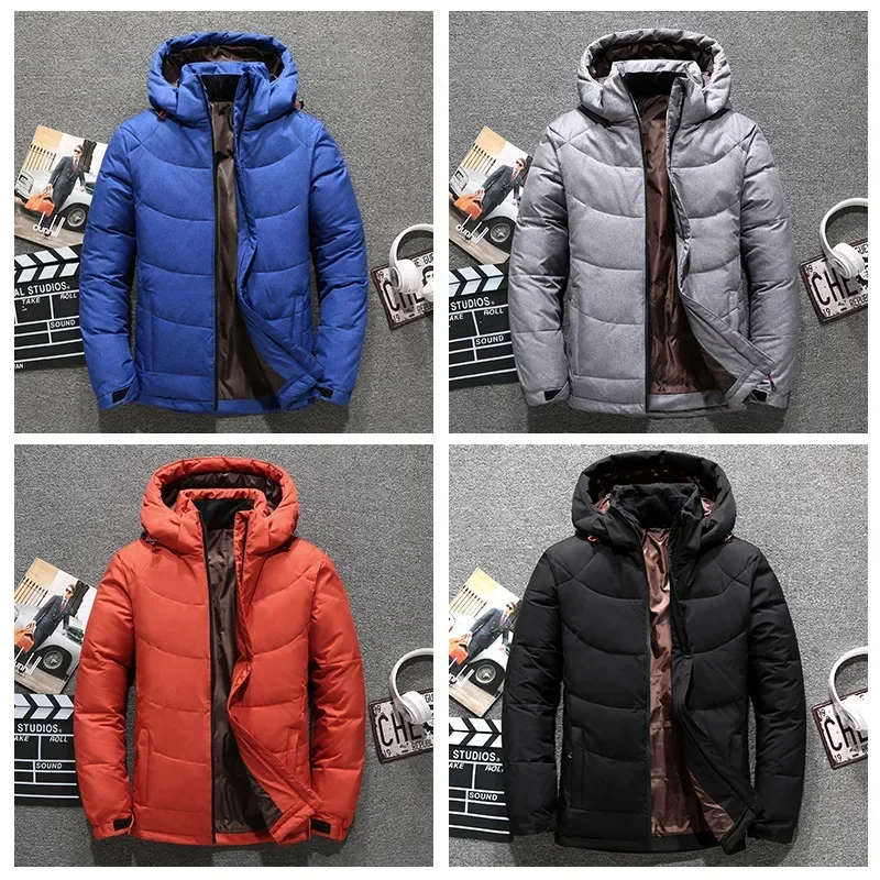 Men's White Duck Down Jackets Warm Hooded Thick Puffer Jacket Coat Male Casual High Quality Overcoat Thermal Winter Parka Men
