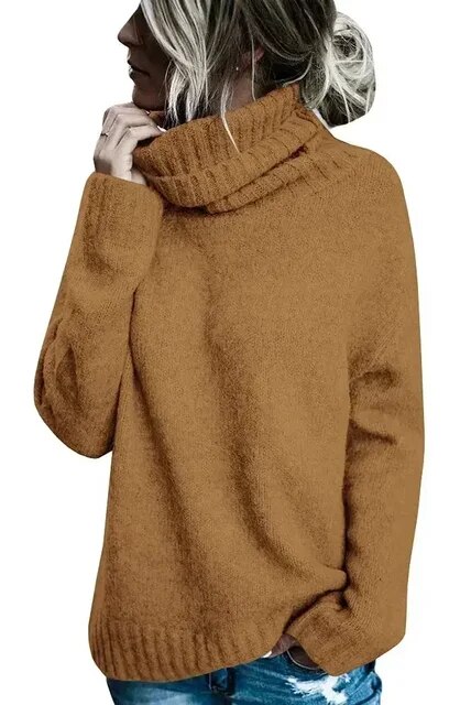 Fall Winter Turtleneck Tops Warm Knitted Ribbed Pullover Sweaters High Neck Oversized Sweater Cable Knit Long Sleeve Jumper Tops