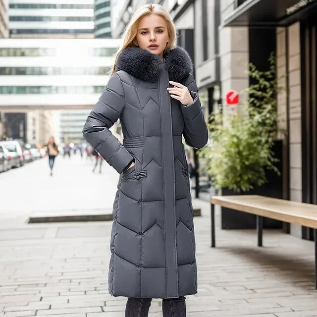 New Winter Jacket Women Parka Fashion Long Thick and Warm Coat Hooded Parkas Loose with Fur Collar Warm Snow Wear Padded Clothes