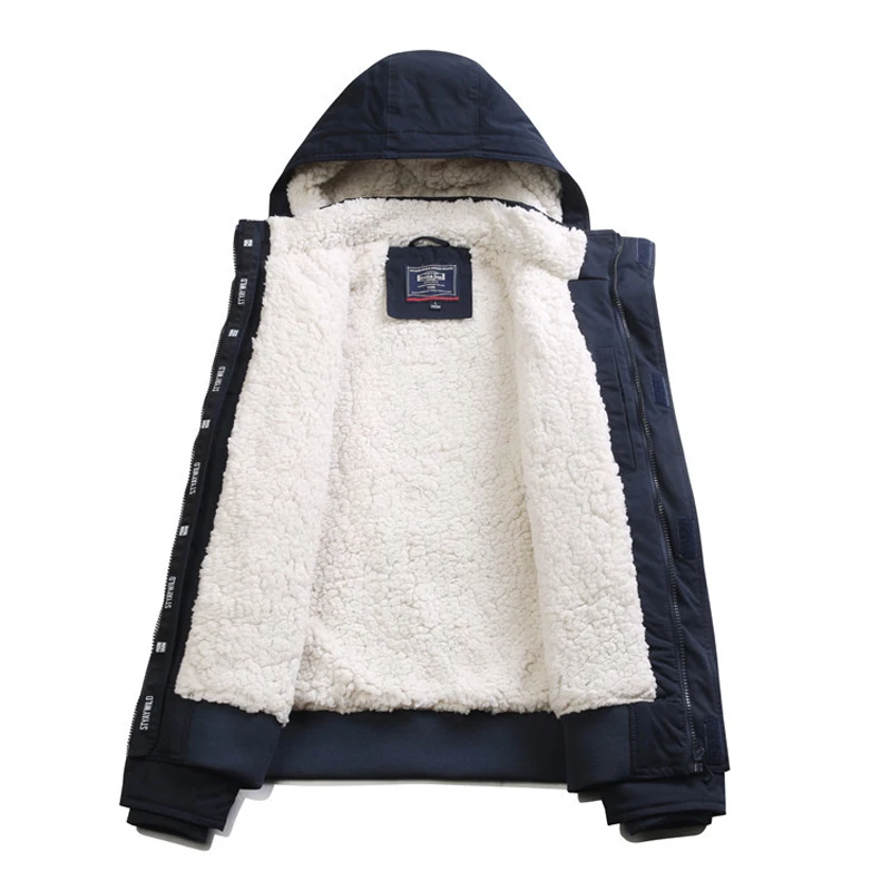 TELLHIGH Winter Men's Bomber Jacket Casual Male Outwear Fleece Warm Hooded Coats Fashion Retro Military Jackets Brand Clothing