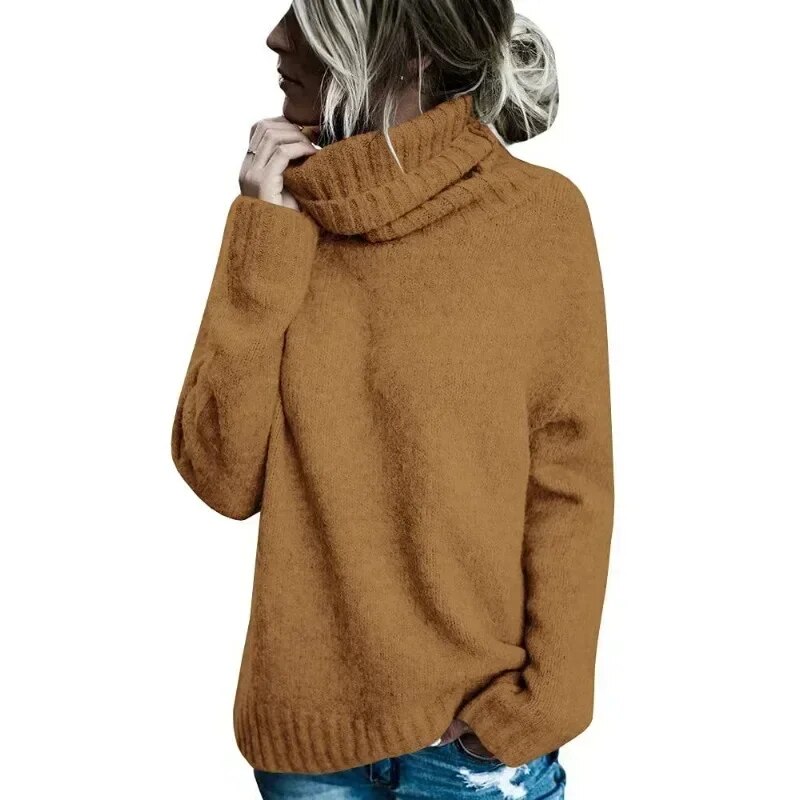 Fall Winter Turtleneck Tops Warm Knitted Ribbed Pullover Sweaters High Neck Oversized Sweater Cable Knit Long Sleeve Jumper Tops