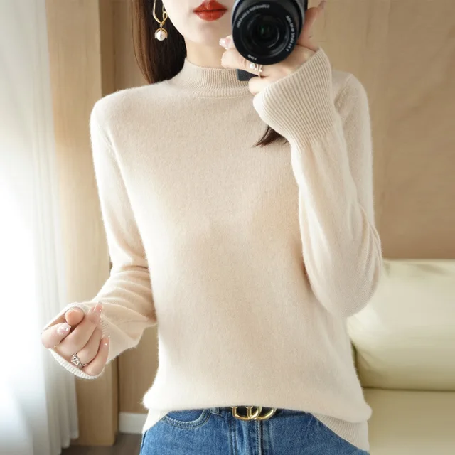 Women's Sweater Autumn Winter Turtleneck Solid Pullovers Bottoming Shirt Knitwear Long Sleeve Casual Spring Basic Tops Sweater