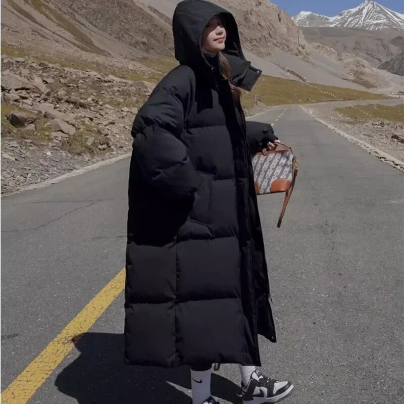 Winter Thickened Down Padded Coat Hooded Women Korean Loose Solid Color Long Over The Knee Padded Coat New Parkas