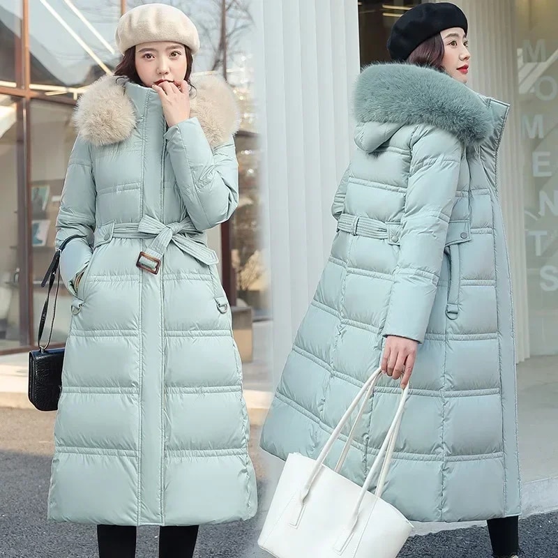 New Women Winter Jacket Long Coat Fur Collar Hooded Down Parka Overcoat Warm Long Thick Cotton Wadded Jacket Outwear