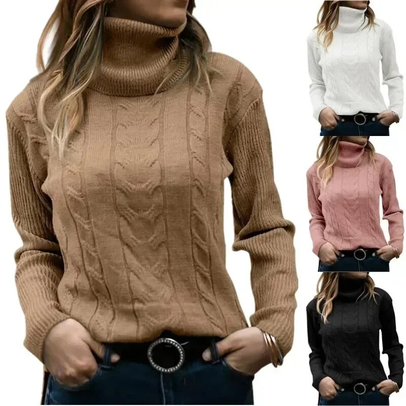 Turtleneck Jumper Women High Turtle Neck Sweater Ladies Knitted Chunky Warm Pullover Sweater Top Long Sleeve Fuzzy Sweater