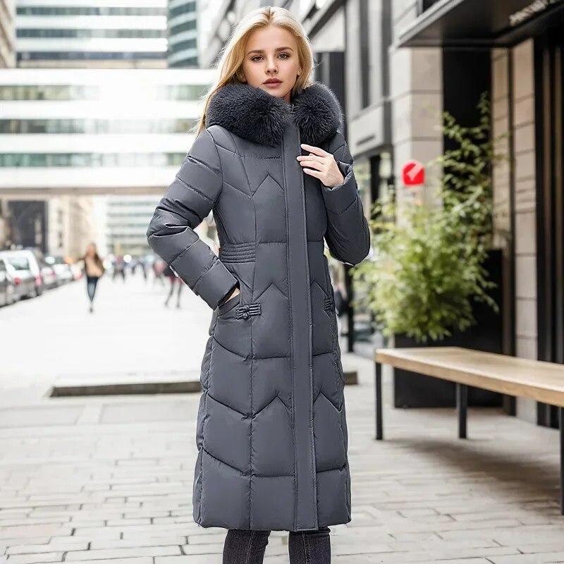 New Winter Jacket Women Parka Fashion Long Thick and Warm Coat Hooded Parkas Loose with Fur Collar Warm Snow Wear Padded Clothes