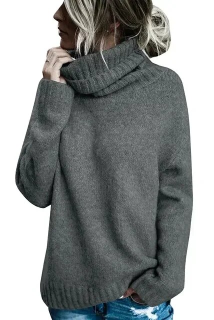 Fall Winter Turtleneck Tops Warm Knitted Ribbed Pullover Sweaters High Neck Oversized Sweater Cable Knit Long Sleeve Jumper Tops