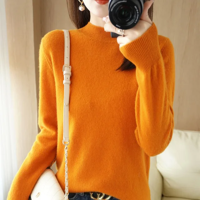 Women's Sweater Autumn Winter Turtleneck Solid Pullovers Bottoming Shirt Knitwear Long Sleeve Casual Spring Basic Tops Sweater