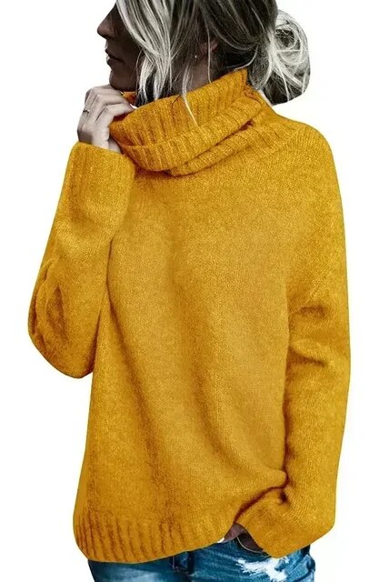 Fall Winter Turtleneck Tops Warm Knitted Ribbed Pullover Sweaters High Neck Oversized Sweater Cable Knit Long Sleeve Jumper Tops