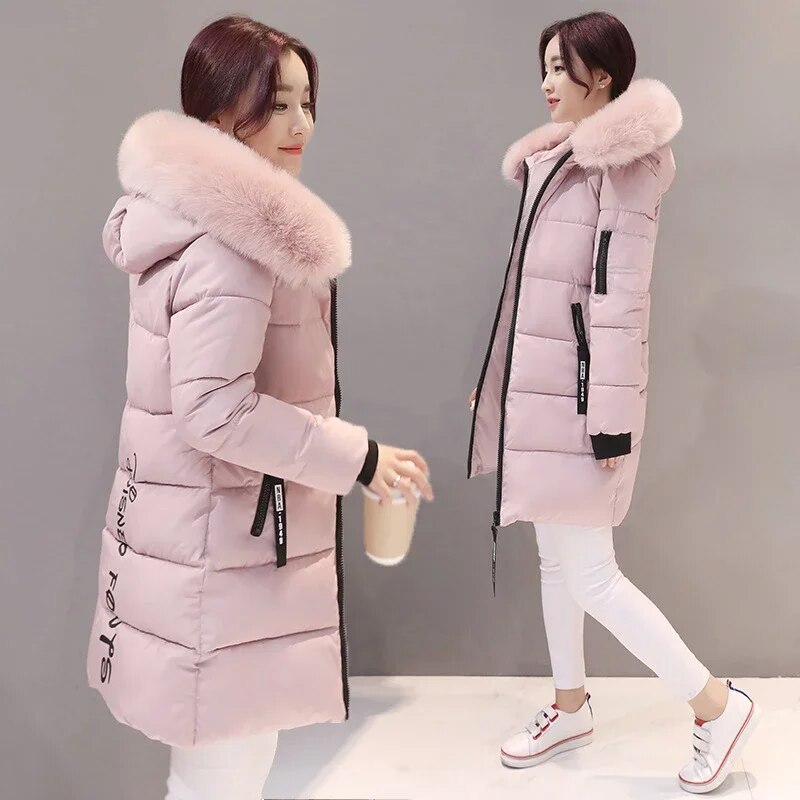 Women Parkas Winter Ladies Casual Long Coats Woman Jackets Winter Women Hooded Fur Collar Cotton Parkas Warm Coat Outwear