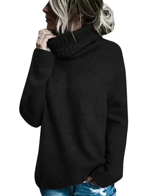 Fall Winter Turtleneck Tops Warm Knitted Ribbed Pullover Sweaters High Neck Oversized Sweater Cable Knit Long Sleeve Jumper Tops