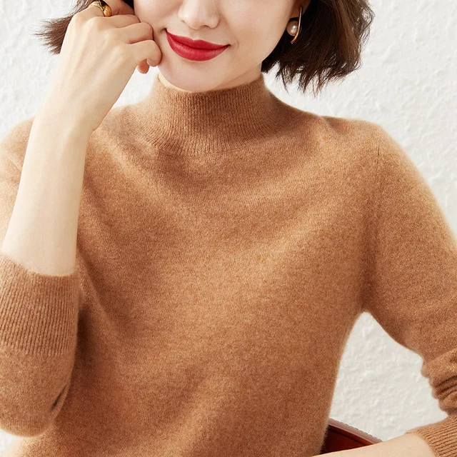 Women's Sweater Autumn Winter Turtleneck Solid Pullovers Bottoming Shirt Knitwear Long Sleeve Casual Spring Basic Tops Sweater