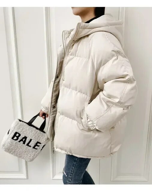 New Women Short Down Jacket Winter Thick Hooded Cotton Padded Coats Female Loose Puffer Parkas Ladies Oversize Outwear