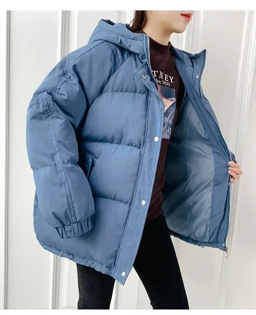 New Women Short Down Jacket Winter Thick Hooded Cotton Padded Coats Female Loose Puffer Parkas Ladies Oversize Outwear
