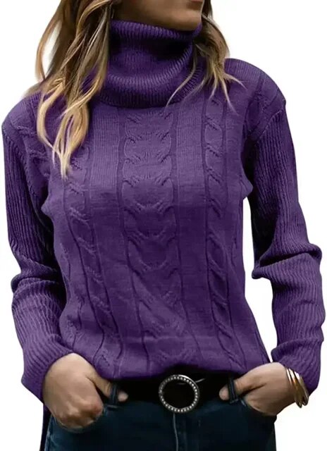 Turtleneck Jumper Women High Turtle Neck Sweater Ladies Knitted Chunky Warm Pullover Sweater Top Long Sleeve Fuzzy Sweater