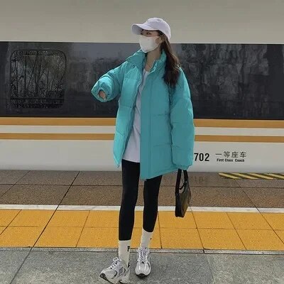 Winter Jacket Women Klein Blue Parkas Thicken Warm Coat Stand Collar Solid Color Casual Parka Fashion New Streetwear Outerwear