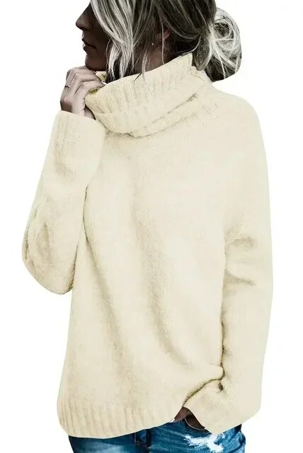 Fall Winter Turtleneck Tops Warm Knitted Ribbed Pullover Sweaters High Neck Oversized Sweater Cable Knit Long Sleeve Jumper Tops
