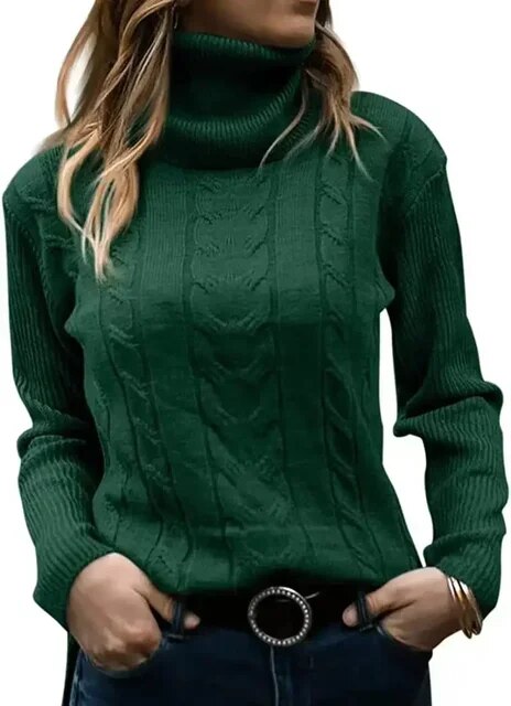 Turtleneck Jumper Women High Turtle Neck Sweater Ladies Knitted Chunky Warm Pullover Sweater Top Long Sleeve Fuzzy Sweater