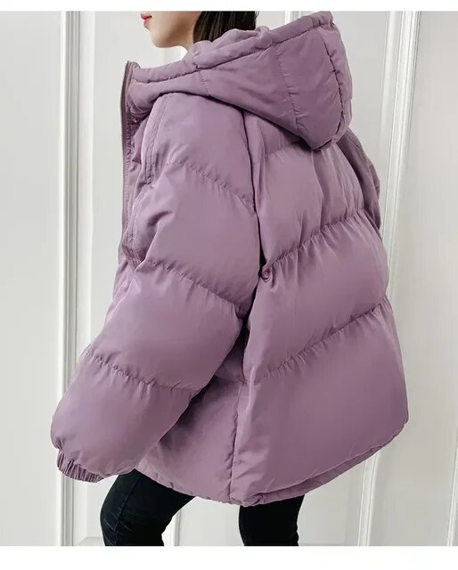 New Women Short Down Jacket Winter Thick Hooded Cotton Padded Coats Female Loose Puffer Parkas Ladies Oversize Outwear