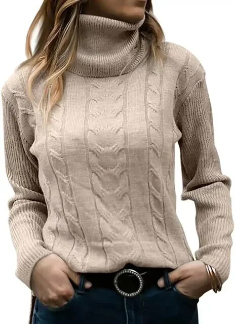 Turtleneck Jumper Women High Turtle Neck Sweater Ladies Knitted Chunky Warm Pullover Sweater Top Long Sleeve Fuzzy Sweater