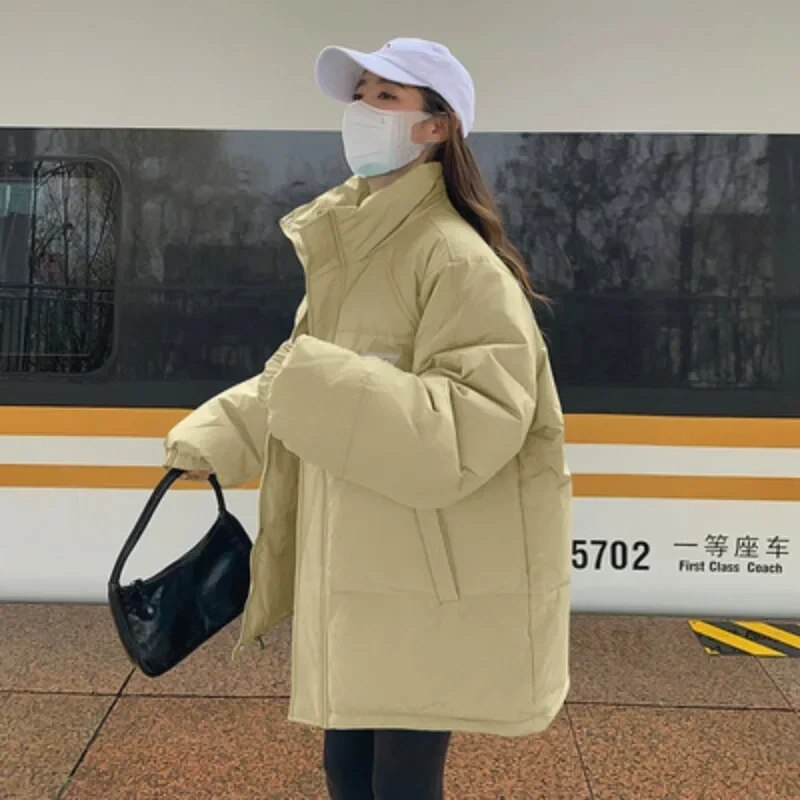 Winter Jacket Women Klein Blue Parkas Thicken Warm Coat Stand Collar Solid Color Casual Parka Fashion New Streetwear Outerwear
