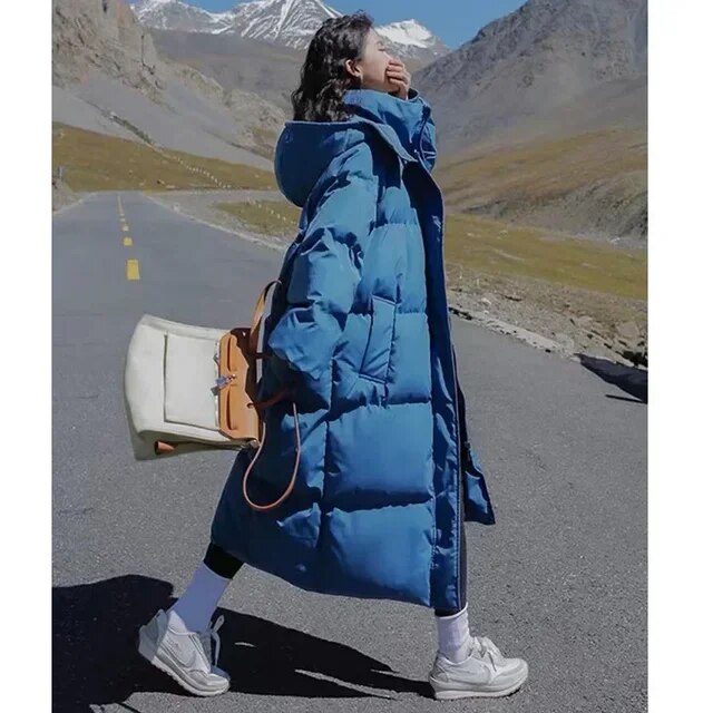 Winter Thickened Down Padded Coat Hooded Women Korean Loose Solid Color Long Over The Knee Padded Coat New Parkas