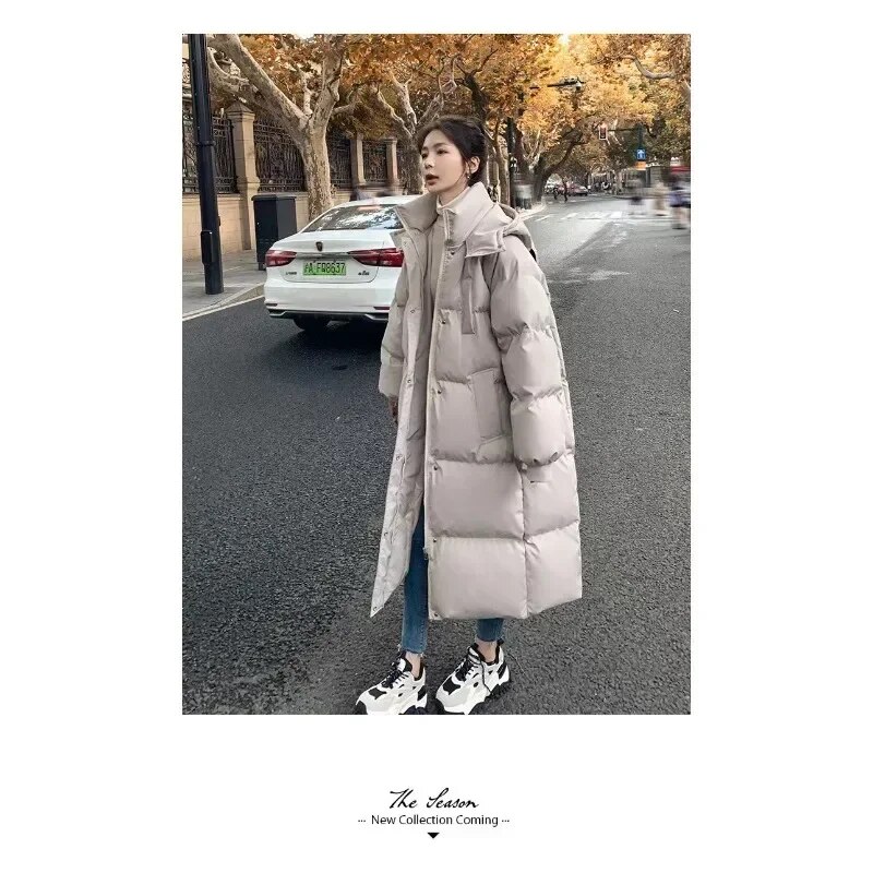 Winter Thickened Down Padded Coat Hooded Women Korean Loose Solid Color Long Over The Knee Padded Coat New Parkas