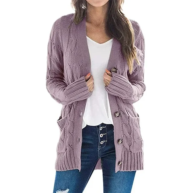 Autumn Winter Sweater Cardigan Women Casual Solid V Neck Long Sleeve Buttons Thick Cardigan Elegant Ladies Sweaters Outwear