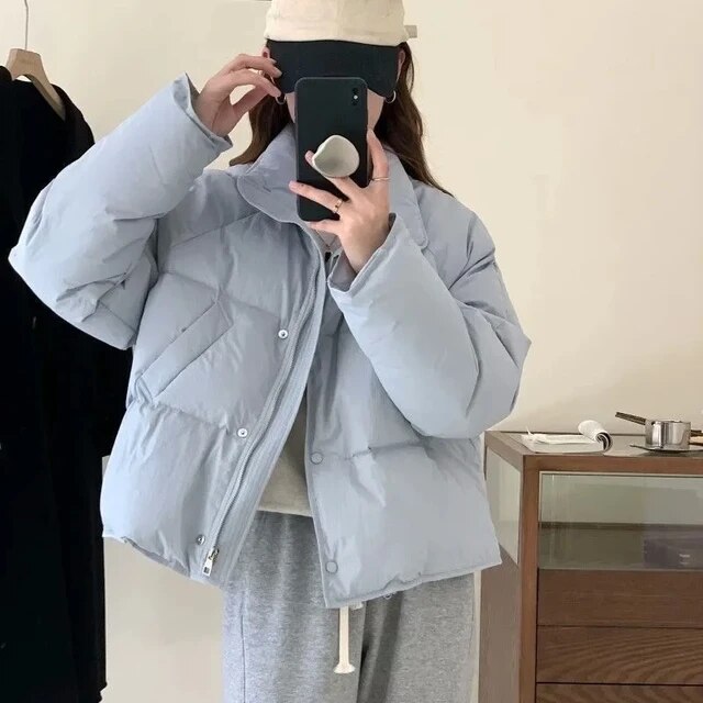 New  Winter Fashion Warm Women's Long Sleeve Parkas Solid Color Winter Coat Cotton Bubble Jacket Women's Fluffy Down Jacket