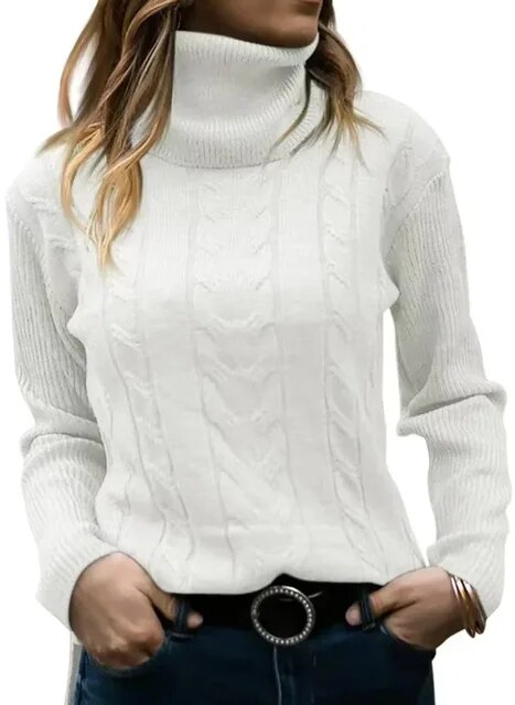 Turtleneck Jumper Women High Turtle Neck Sweater Ladies Knitted Chunky Warm Pullover Sweater Top Long Sleeve Fuzzy Sweater