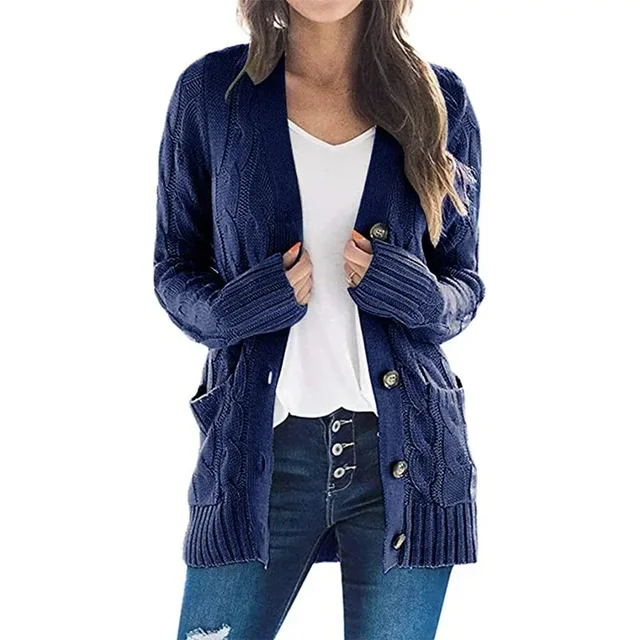 Autumn Winter Sweater Cardigan Women Casual Solid V Neck Long Sleeve Buttons Thick Cardigan Elegant Ladies Sweaters Outwear