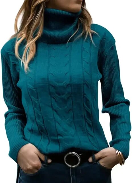 Turtleneck Jumper Women High Turtle Neck Sweater Ladies Knitted Chunky Warm Pullover Sweater Top Long Sleeve Fuzzy Sweater