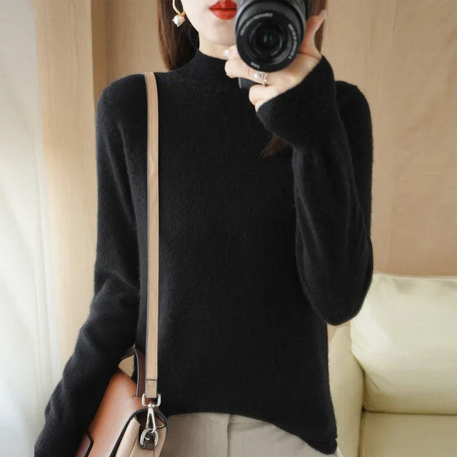 Women's Sweater Autumn Winter Turtleneck Solid Pullovers Bottoming Shirt Knitwear Long Sleeve Casual Spring Basic Tops Sweater