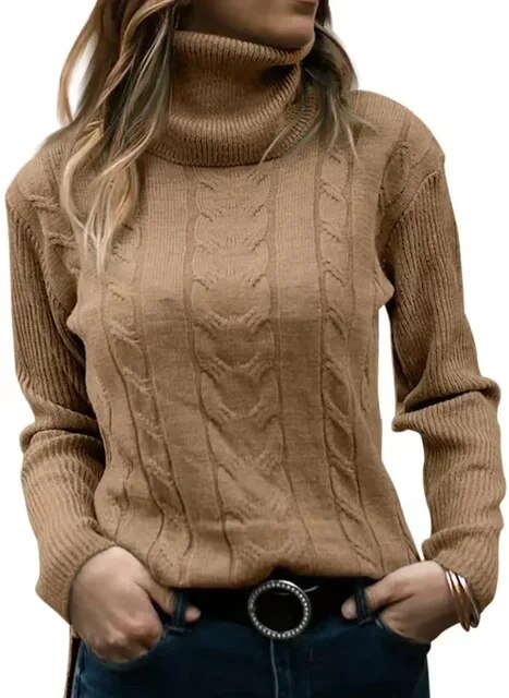 Turtleneck Jumper Women High Turtle Neck Sweater Ladies Knitted Chunky Warm Pullover Sweater Top Long Sleeve Fuzzy Sweater
