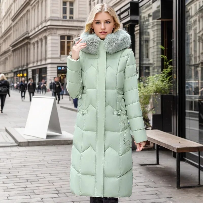 New Winter Jacket Women Parka Fashion Long Thick and Warm Coat Hooded Parkas Loose with Fur Collar Warm Snow Wear Padded Clothes