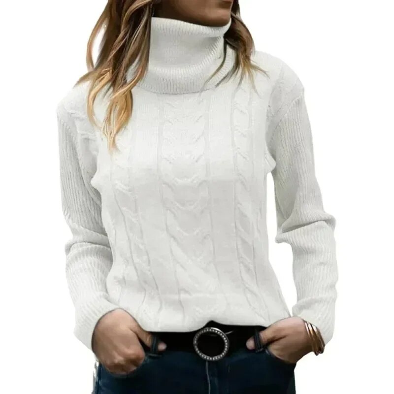 Turtleneck Jumper Women High Turtle Neck Sweater Ladies Knitted Chunky Warm Pullover Sweater Top Long Sleeve Fuzzy Sweater