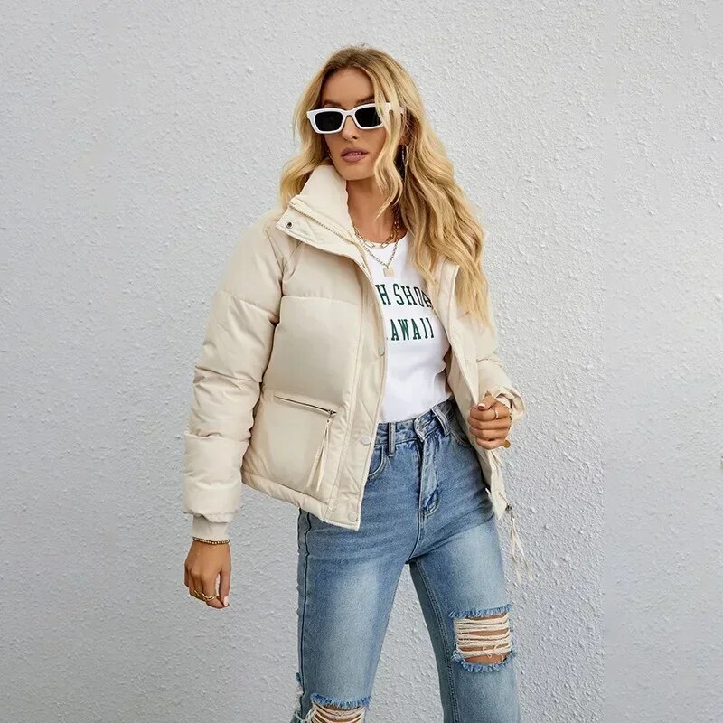 Winter New Casual Cotton Coat Women's Short Korean Parkas Stand Up Collar Thickened Bread Down Puffer Jacket Women