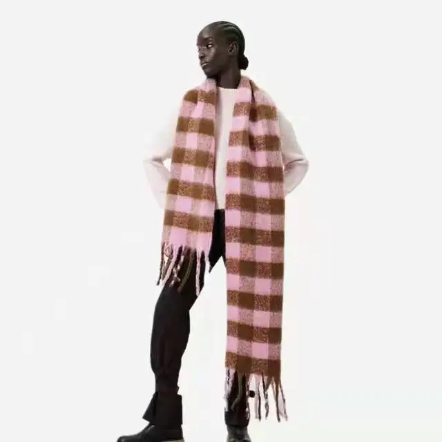 Winter Warm Plaid Fringe Scarf Women Vintage Thicken Color Shawl Couple Ins Korean Velvet Brand Scarves Autumn Outdoor