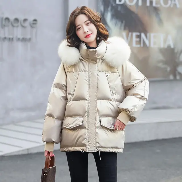 Authentic White Duck Down Jacket Women's Short Bright Face Wash Shopping Casual Fashion Loose Thick Thin Coat Winter Down Jacket