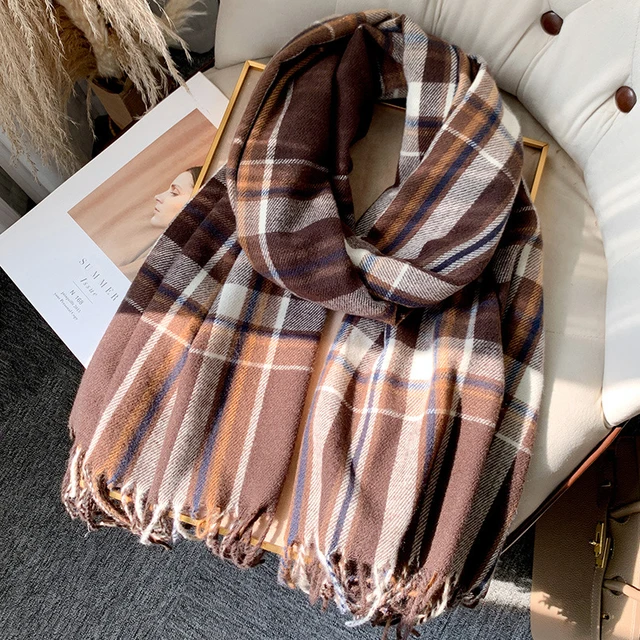 Korean Autumn Thick Plaid Scarf Women Men Fashion Long Warm Neck Cashmere Shawls Winter Tassel Neckerchief Outdoor Gifts