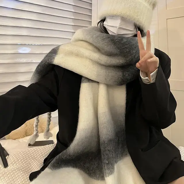 2023 Winter Cashmere Thick Plaid Scarf Women Men Luxury Long Soft Warm Neck Thick Solid Color Shawls Autumn Outdoor Gifts