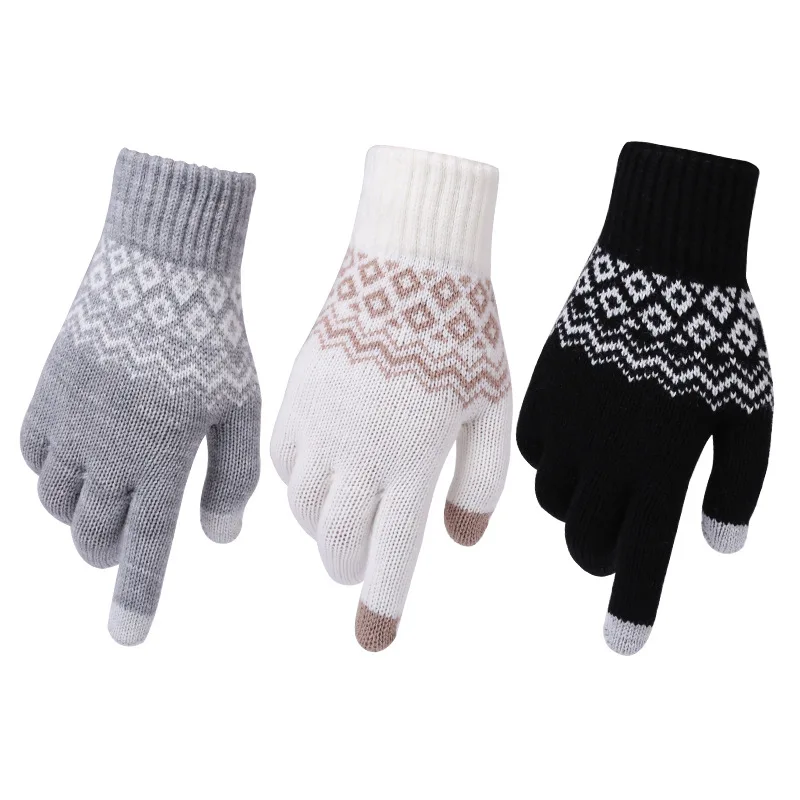 Woolen Crochet Knitted Winter Gloves for Women Men TouchScreen Warm Stretch Mittens Full Finger Thicken Guantes Driving Luvas