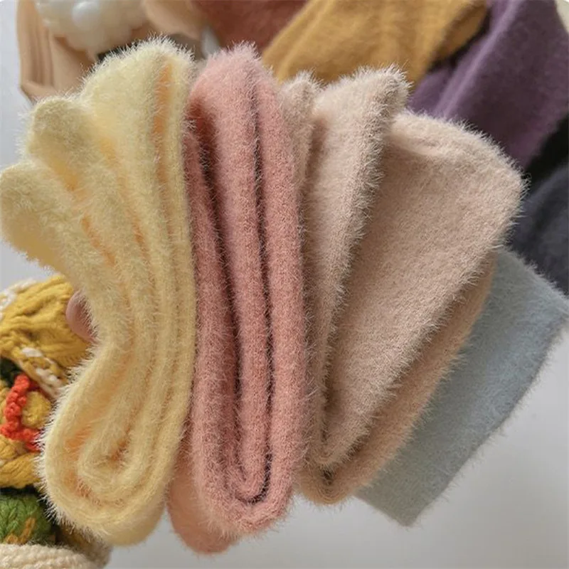 Women Solid Cozy Mink Velvet Socks Autumn Winter Hosiery Thicken Warm Pure Color Sleep Bed Floor Home Fluffy Sock Harajuku