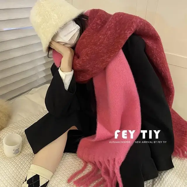 Winter Warm Plaid Fringe Scarf Women Vintage Thicken Color Shawl Couple Ins Korean Velvet Brand Scarves Autumn Outdoor