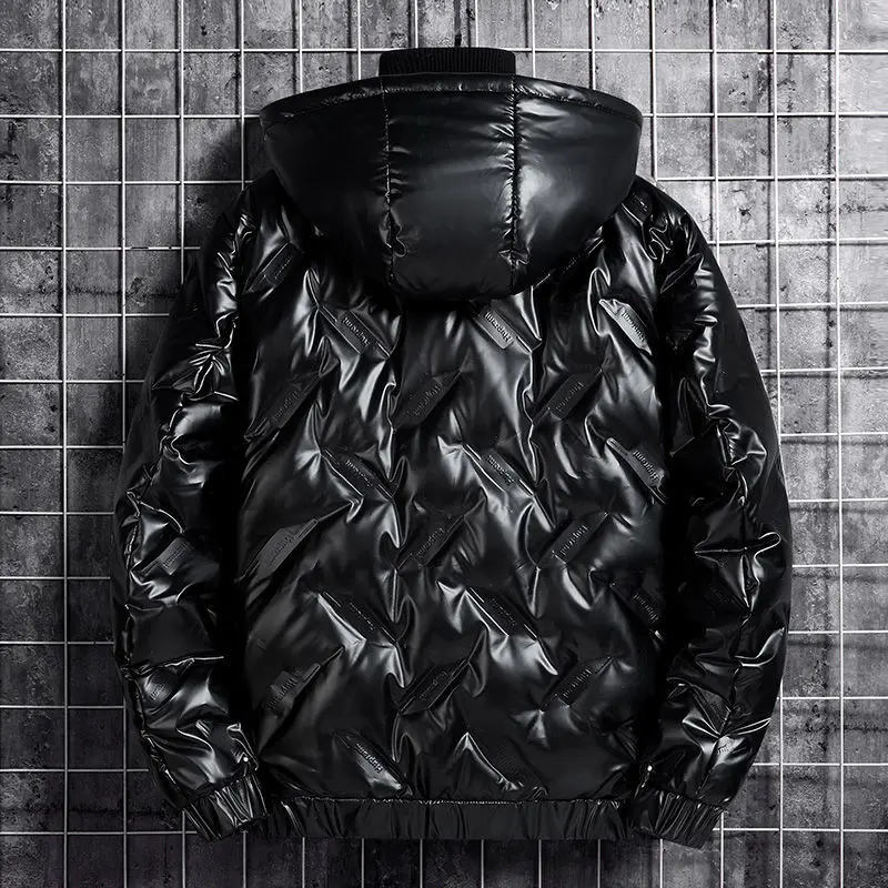 Men's Bright Down Jacket Men's Short White Eiderdown Coat With Hat Trend Winter Coat With Casual Down Jacket