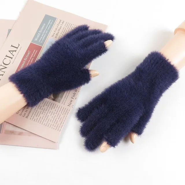 Soft Fluffy Winter Touchscreen Gloves Women Girls Imitate Rabbit Fur Plush Warm Fingerless Mink Fleece Index Half Finger Mittens