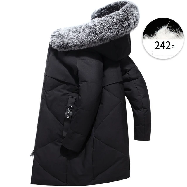 Winter New Down Jackets Thickened Mid-length Men's Down Jacket Korean Version Slim-fit Couple Warm Down Jacket Fox Fur Collar