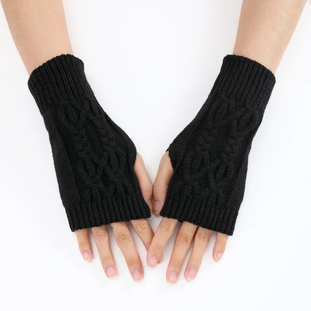 Knitted Fingerless Winter Gloves Soft Warm Woolen Arm Flexible Hand Gloves Wrist Warmer for Women Crochet Twist Pattern Mittens