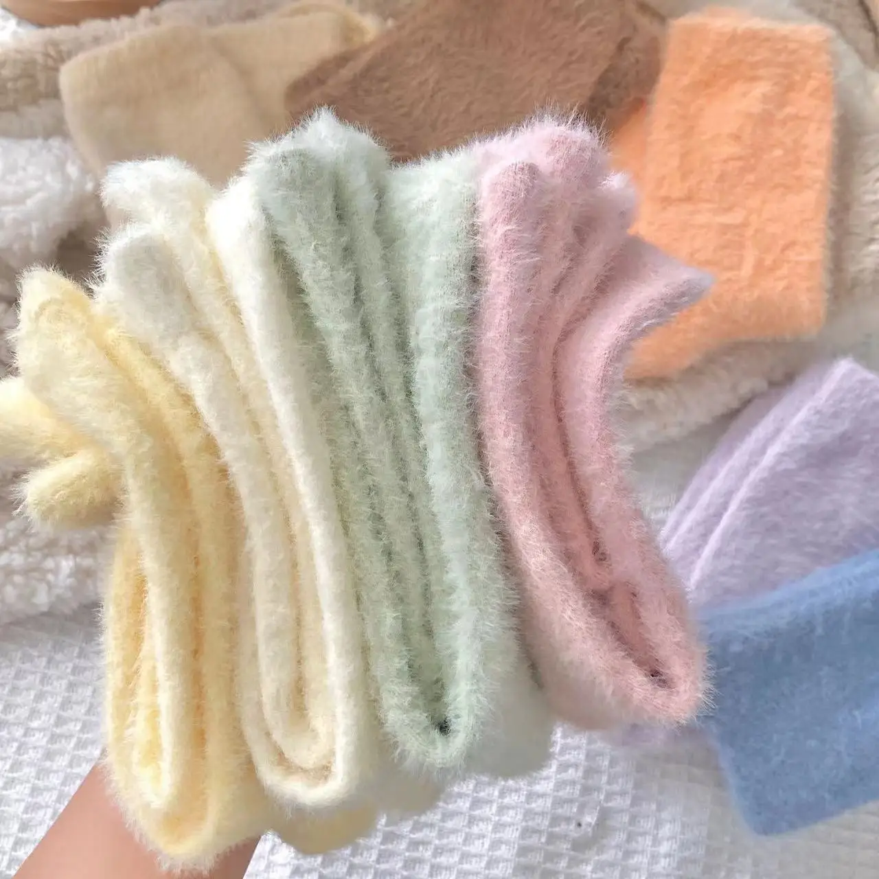 1/3pairs New Women Solid Cozy Mink Velvet Socks Winter Hosiery Thicken Warm Pure Color Sleep Bed Floor Home Fluffy Sock Harajuku