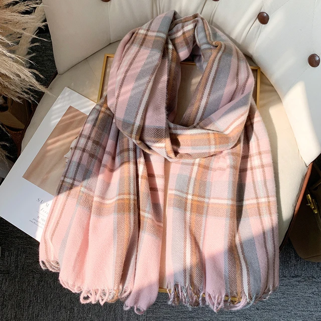 Korean Autumn Thick Plaid Scarf Women Men Fashion Long Warm Neck Cashmere Shawls Winter Tassel Neckerchief Outdoor Gifts